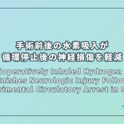 Perioperatively Inhaled Hydrogen Gas Diminishes Neurologic Injury Following Experimental Circulatory Arrest in Swine（手術前後に吸入された水素ガスが実験的な循環停止後の神経損傷を軽減する）