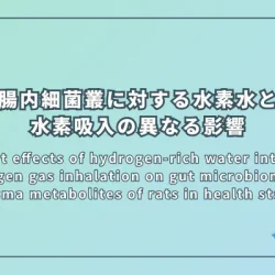 Different effects of hydrogen-rich water intake and hydrogen gas inhalation on gut microbiome and plasma metabolites of rats in health status（健康状態のラットの腸内細菌叢と血漿代謝物に対する水素水摂取と水素ガス吸入の異なる影響）