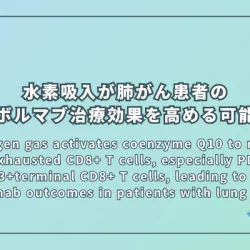 Hydrogen gas activates coenzyme Q10 to restore exhausted CD8+ T cells, especially PD-1+Tim3+terminal CD8+ T cells, leading to better nivolumab outcomes in patients with lung cancer（水素吸入がコエンザイムQ10を活性化して末期型CD8^+ T細胞の疲弊を回復させ、肺がん患者のニボルマブ治療効果を高める可能性）