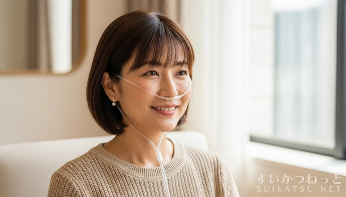 水素吸入をしている女性