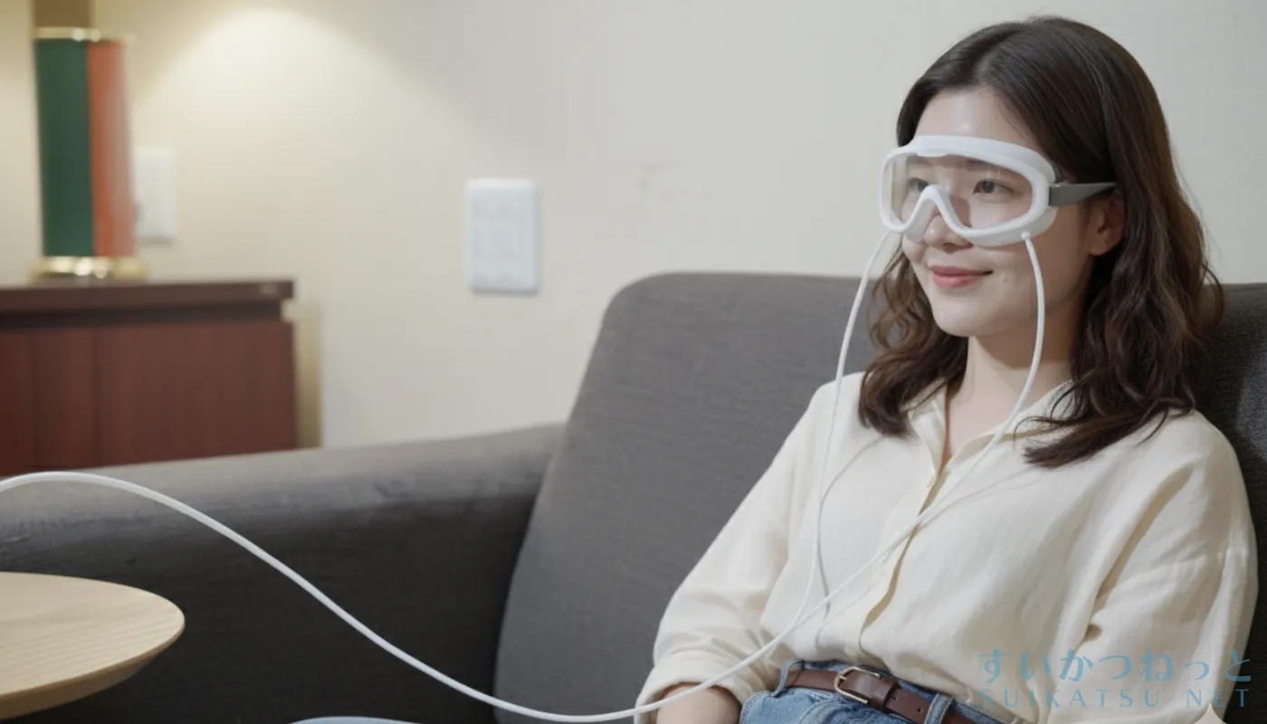 水素ゴーグルを使っている女性