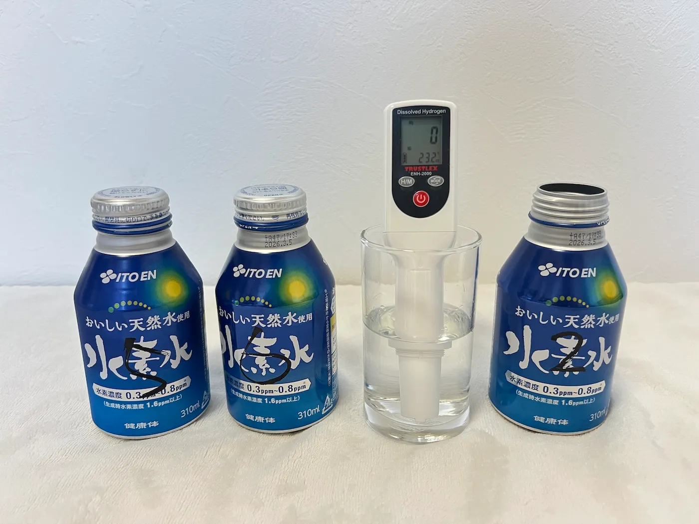 伊藤園の水素水を開封3時間後に水素濃度を計測した結果、すべてで水素が検出されずだった
