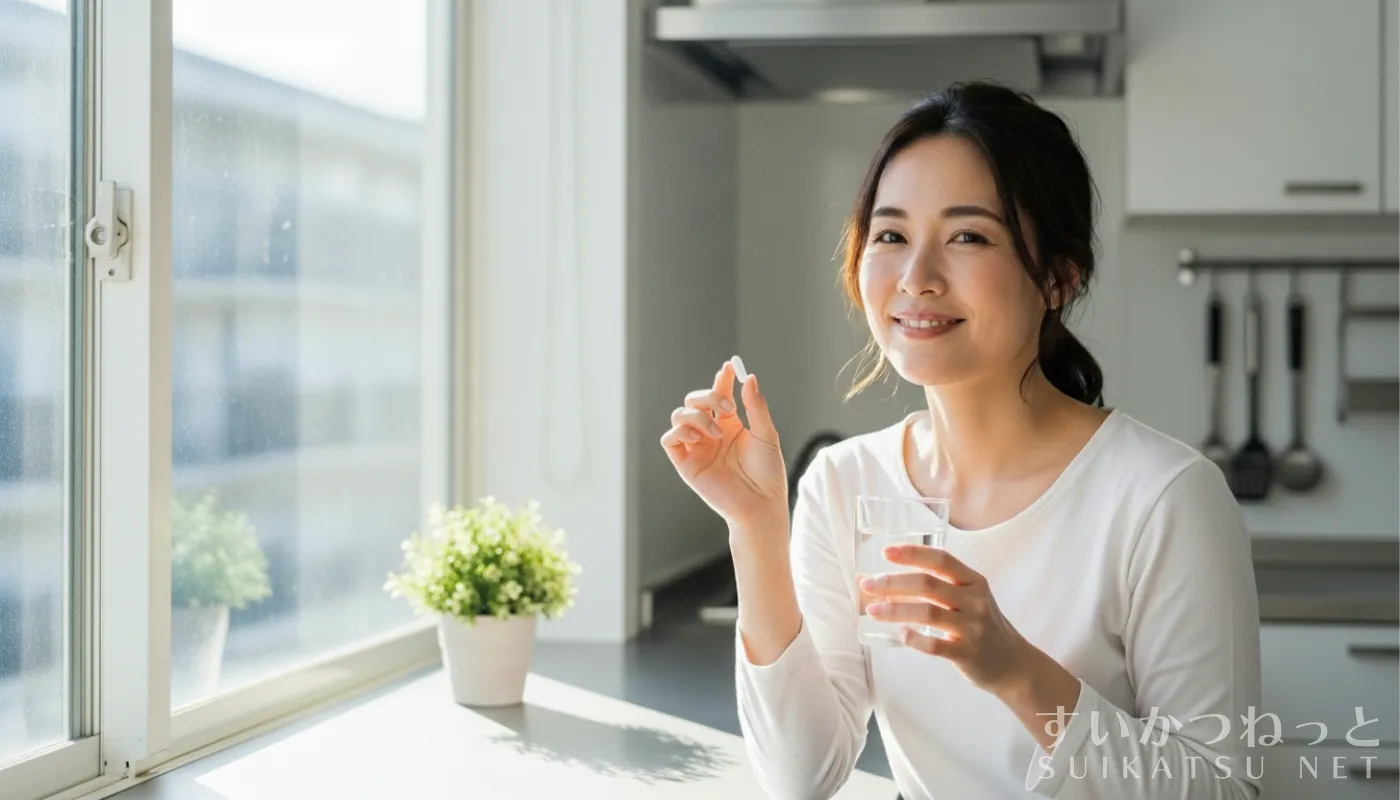 水素サプリを持っている女性