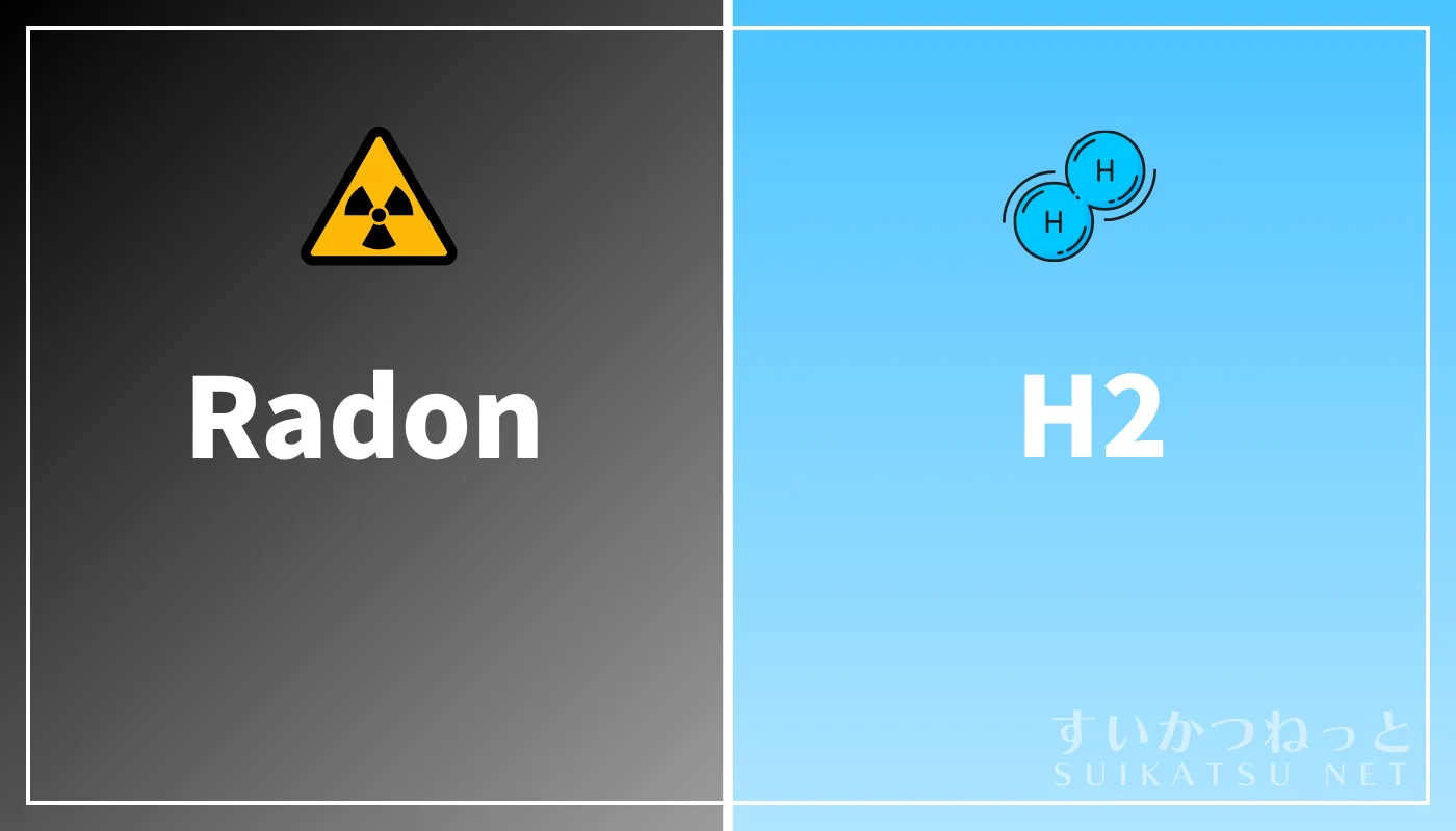 発がんリスクが懸念されるラドン（Radon）と安全性が確立された水素（H2）の比較